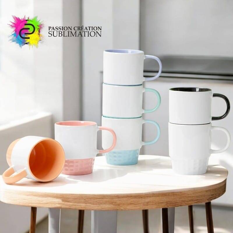 Tasse en céramique bleu pâle empilable pour sublimation – Image 2