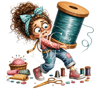PNG femme avec bobine de couture