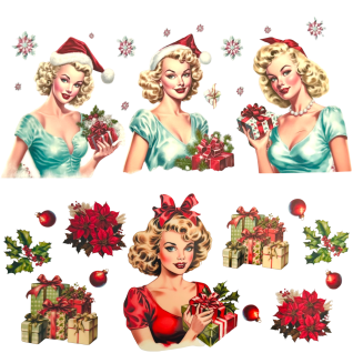 UV DTF femme rétro de Noël