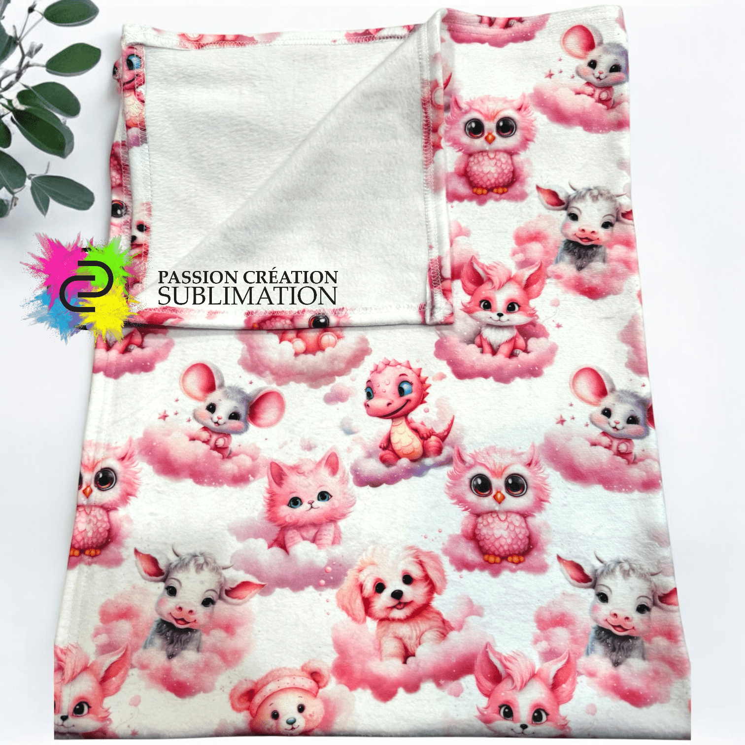 Doudou pour enfant avec motif d'animaux rose