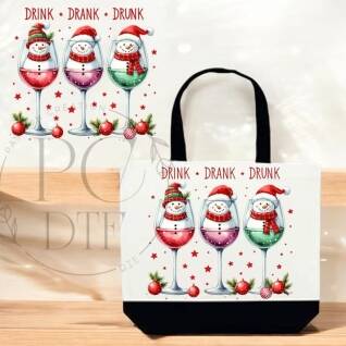 DTF de Noël verre de vin et bonhomme de neige