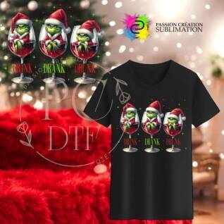 DTF 3 verres de vin avec personnage Noël