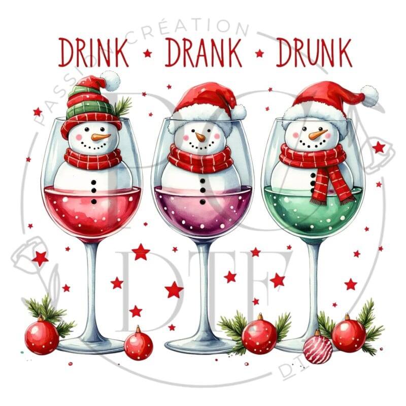 DTF de Noël verre de vin et bonhomme de neige – Image 2