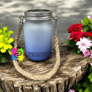 Lanterne solaire pot masson en verre givrés pour sublimation