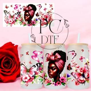 UV DTF femme bandeau et papillon rose