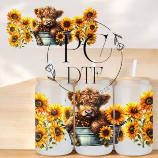 UV DTF vache highland et tournesol